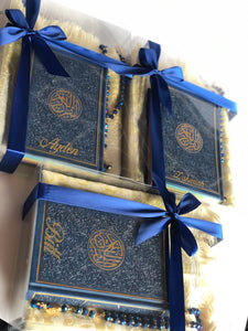 Navy Blue with gold border set - My Islamic Gift House rainbow leather Quran 