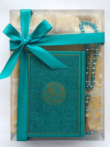 Teal Quran Gift Set - My Islamic Gift House rainbow leather Quran 